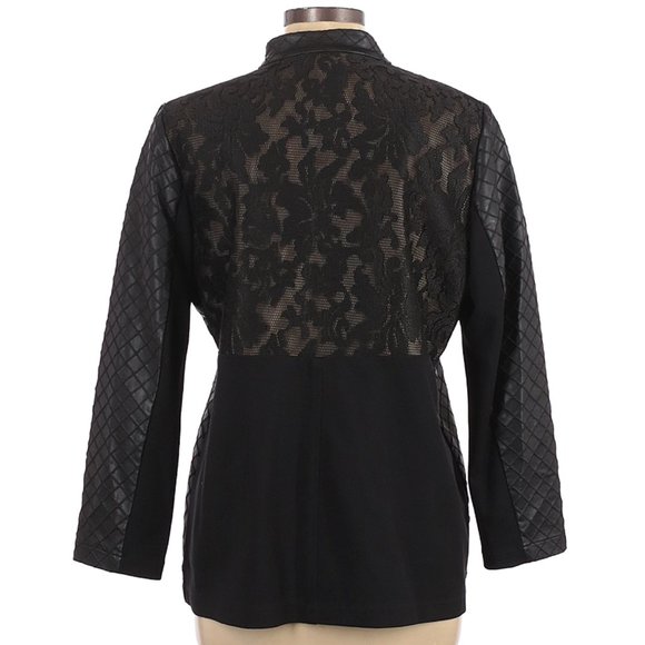 CHICO’S LACE DIAMOND FAUX LEATHER JACKET - Picture 4 of 12